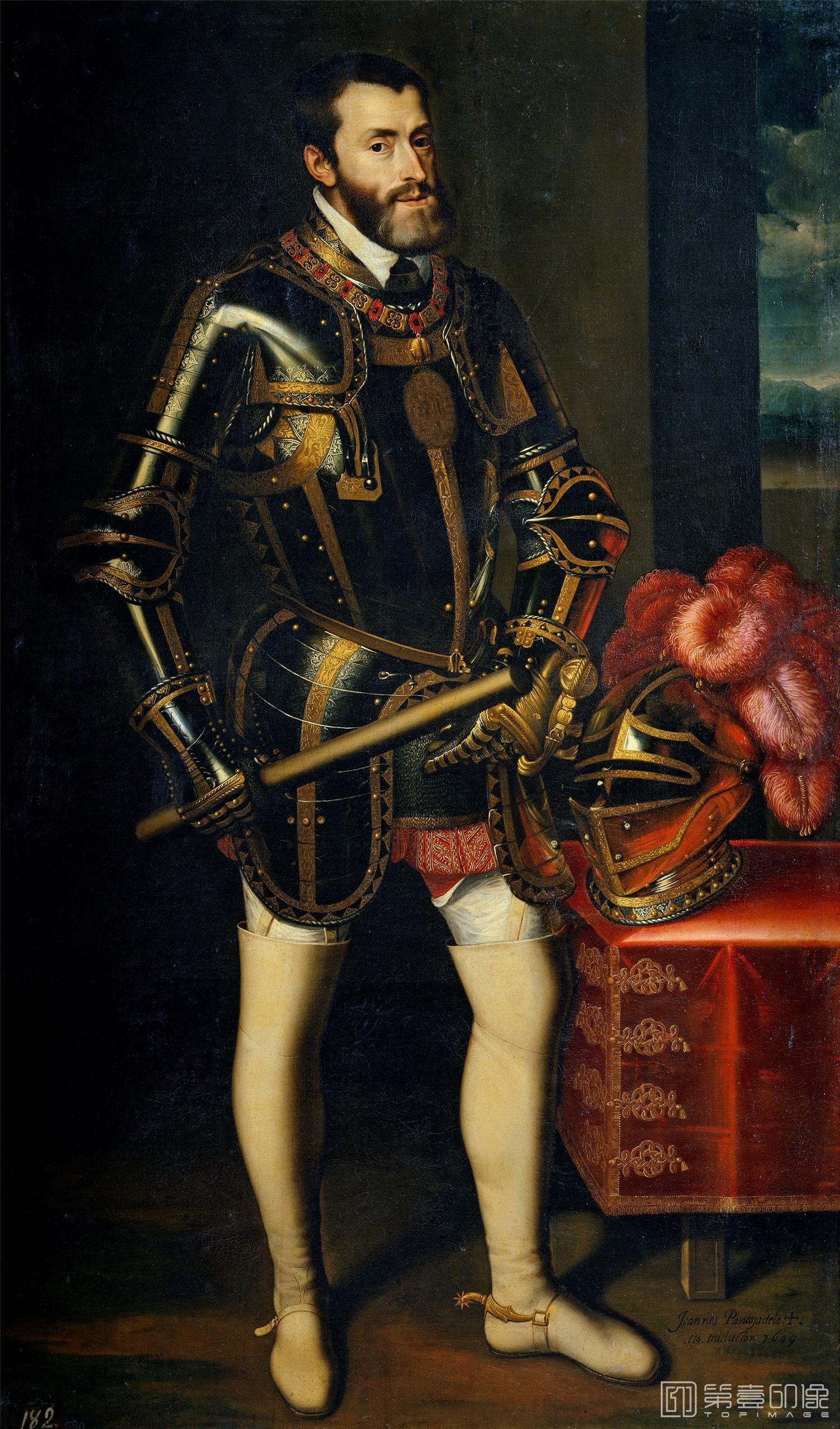 油画-西班牙普拉多美术馆油画藏画-Pantoja de la Cruz, Juan-El emperador Carlos V-183cm x 110cm-2045